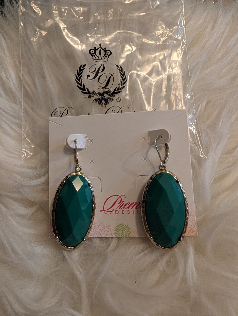 Premier Designs Teal And Navy  Oval Drop Earrings with Silver Tone